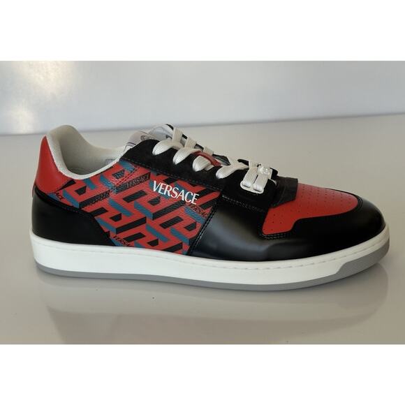 Versace Greca Men’s Leather Black/Orange Red Sneakers 13 US (46) 1013377 IT NIB - Picture 2 of 15